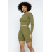Knit Long Sleeve Cropped Top Knit High-waist Biker Shorts Set