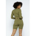 Knit Long Sleeve Cropped Top Knit High-waist Biker Shorts Set