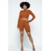 Knit Long Sleeve Cropped Top Knit High-waist Biker Shorts Set