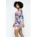 Tie Dye Open Shoulder Long Sleeve Top And Matching Skirt W Ruching Details