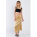 Satin Ruffle Waist Midi Skirt