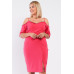 Plus Coral Pink Off-the-shoulder Silver Ball Beaded Hem Mini Dress