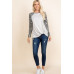 Casual French Terry Side Twist Top With Animal Print Long Sleeves