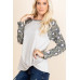 Casual French Terry Side Twist Top With Animal Print Long Sleeves