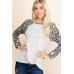 Casual French Terry Side Twist Top With Animal Print Long Sleeves