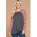 Casual French Terry Side Twist Top With Animal Print Long Sleeves