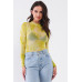 Neon Green Sexy Sheer Mesh Long Sleeve Mock Neck Bodysuit