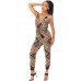 Boarder Print Wrap Drawstring Waist Jumpsuit