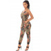 Boarder Print Wrap Drawstring Waist Jumpsuit