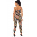Boarder Print Wrap Drawstring Waist Jumpsuit
