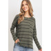 Striped Front Pocket Round Collar