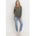 Striped Front Pocket Round Collar