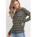 Striped Front Pocket Round Collar
