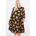 Floral Mock Neck Hidden Pocket Round Hem Midi Dress