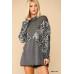 Solid And Animal Print Mixed Knit Turtleneck Top With Long Sleeves