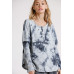Tie Dye Round Neck Ribbed Button Front Top With Round Hem