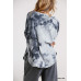 Tie Dye Round Neck Ribbed Button Front Top With Round Hem