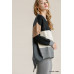 Colorblock Contrasted Cotton Fabric On Back Top With Side Slits And High Low Hem