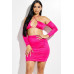Solid Rayon Spandex Spaghetti Strap Halter Neck Off The Shoulder Top And Skirt 2 Piece Set