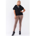 Black Short Wing Sleeve Relaxed Fit White Draw String Tie Hood Detail Top