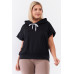 Black Short Wing Sleeve Relaxed Fit White Draw String Tie Hood Detail Top