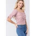 Elbow Slv Smocked Ruched Woven Top