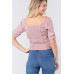 Elbow Slv Smocked Ruched Woven Top
