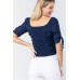 Elbow Slv Smocked Ruched Woven Top