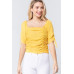 Elbow Slv Smocked Ruched Woven Top