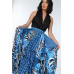 Animal Chain Print Denim Tacked Maxi Skirt In Black Gold