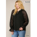 Zebra Burnout Sleeve Ruffled Neck Bubble Crepe Blouse