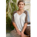 Linen Blend Animal Print See Through V-neck Colorblock Top With Side Slits
