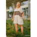 Linen Blend Short Folded Sleeve Animal Print Colorblocked V-neck Dress With Pockets