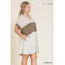 Linen Blend Short Folded Sleeve Animal Print Colorblocked V-neck Dress With Pockets