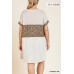 Linen Blend Short Folded Sleeve Animal Print Colorblocked V-neck Dress With Pockets