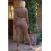Plus Mocha Plunge Neck Long Sleeve Self-tie Back Or Front Waist Top & High-waisted Skinny Pants Set