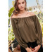 Off Shoulder Long Bubble Sleeve Solid Top