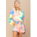 Tie-dye Printed Knit Top And Shorts Set