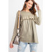 Long Sleeve Ruffled Detailing Oil Washed Knit Tunic