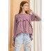 Long Sleeve Ruffled Detailing Oil Washed Knit Tunic