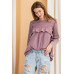 Long Sleeve Ruffled Detailing Oil Washed Knit Tunic
