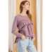 Long Sleeve Ruffled Detailing Oil Washed Knit Tunic