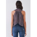 Purple & Multi Sleeveless Mock Neck Front Button Down Sheer Blouse Top