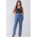 Plus Mid-wash Blue Denim Low-rise Wide-leg Upsized Basic Dad Jeans