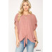 Leopard Jacquard Knit Jersey Top With Front Tie, Ruffled Sleeve