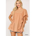 Textured Ruffle Sleeve Tunic Top With Back Keyhole
