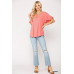 Solid Round Neck Frill Sleeve Top With Scoop Hem