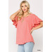 Solid Round Neck Frill Sleeve Top With Scoop Hem