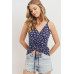 Printed Jersey Front Gathered Sleeveless Top