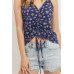 Printed Jersey Front Gathered Sleeveless Top